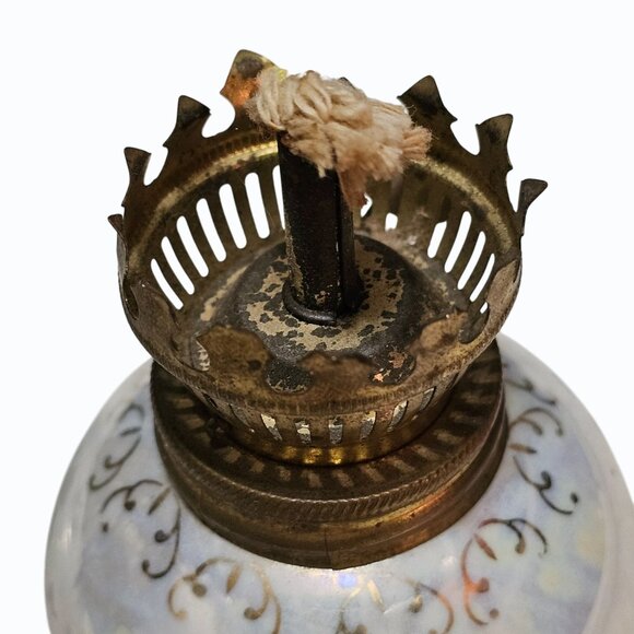 Vtg Lot  Japan Mini 4" Porcelain Kerosene Oil Lamp Roses Base Plus 2 Bobeches - Picture 5 of 11